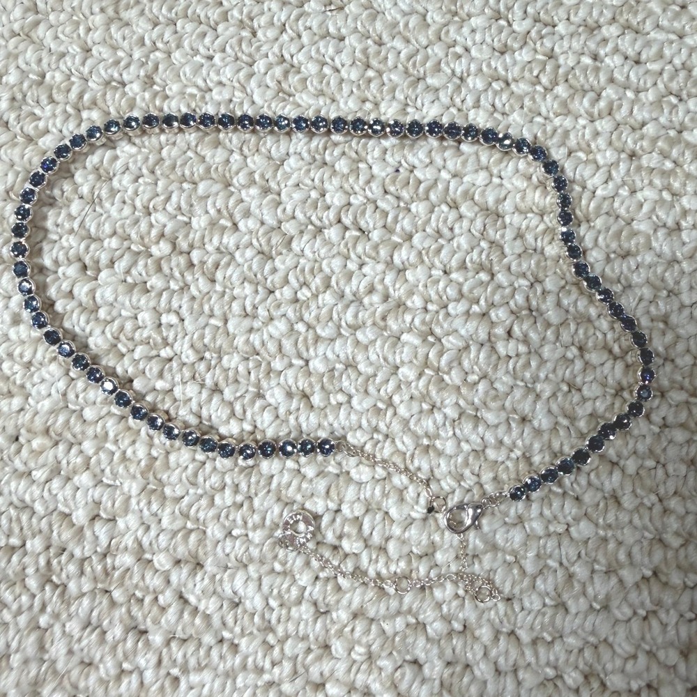 Anne Klein Blue Sapphire Tennis Necklace Gift for Her Silver Metal